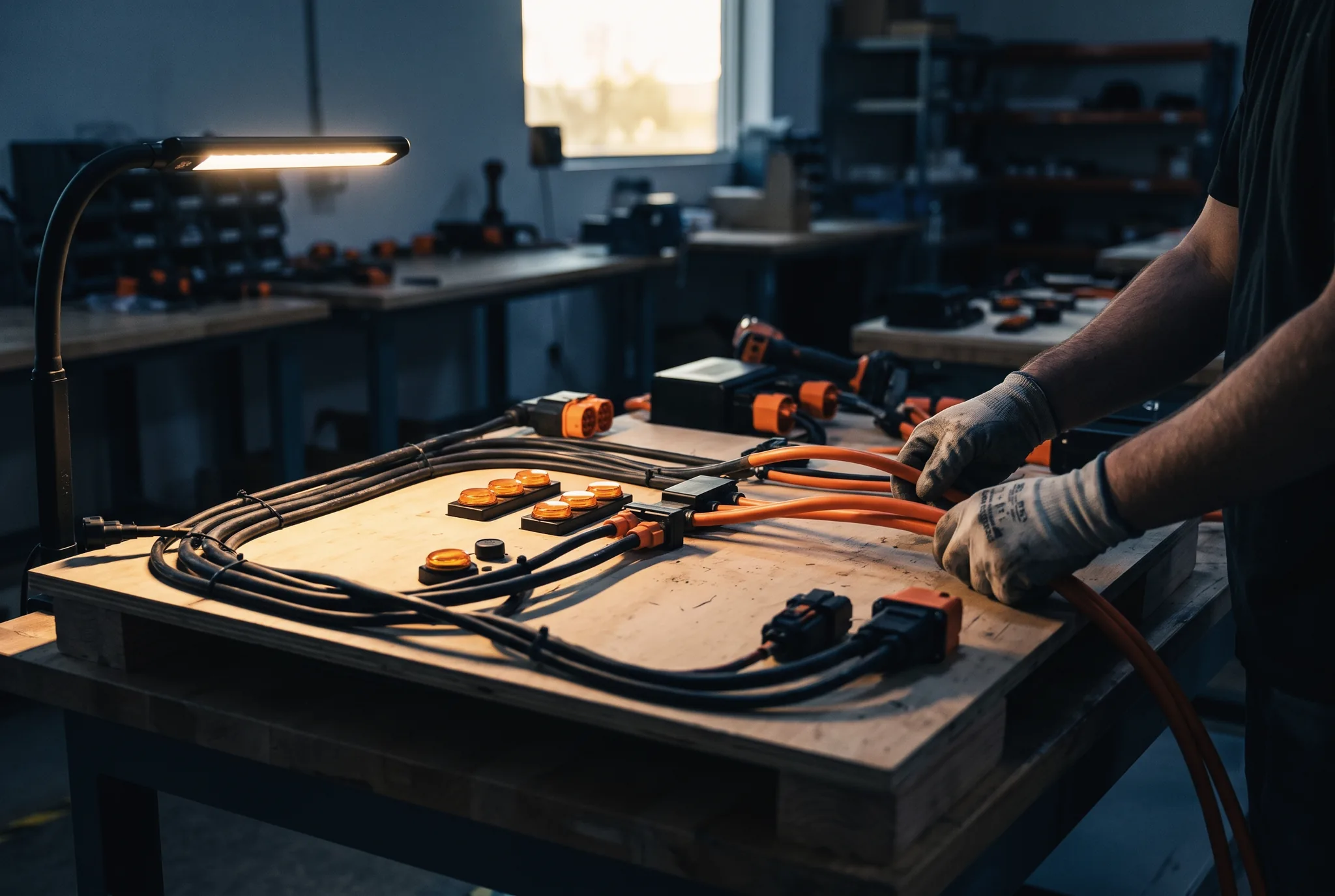 Wiring harness being built on a formboard
