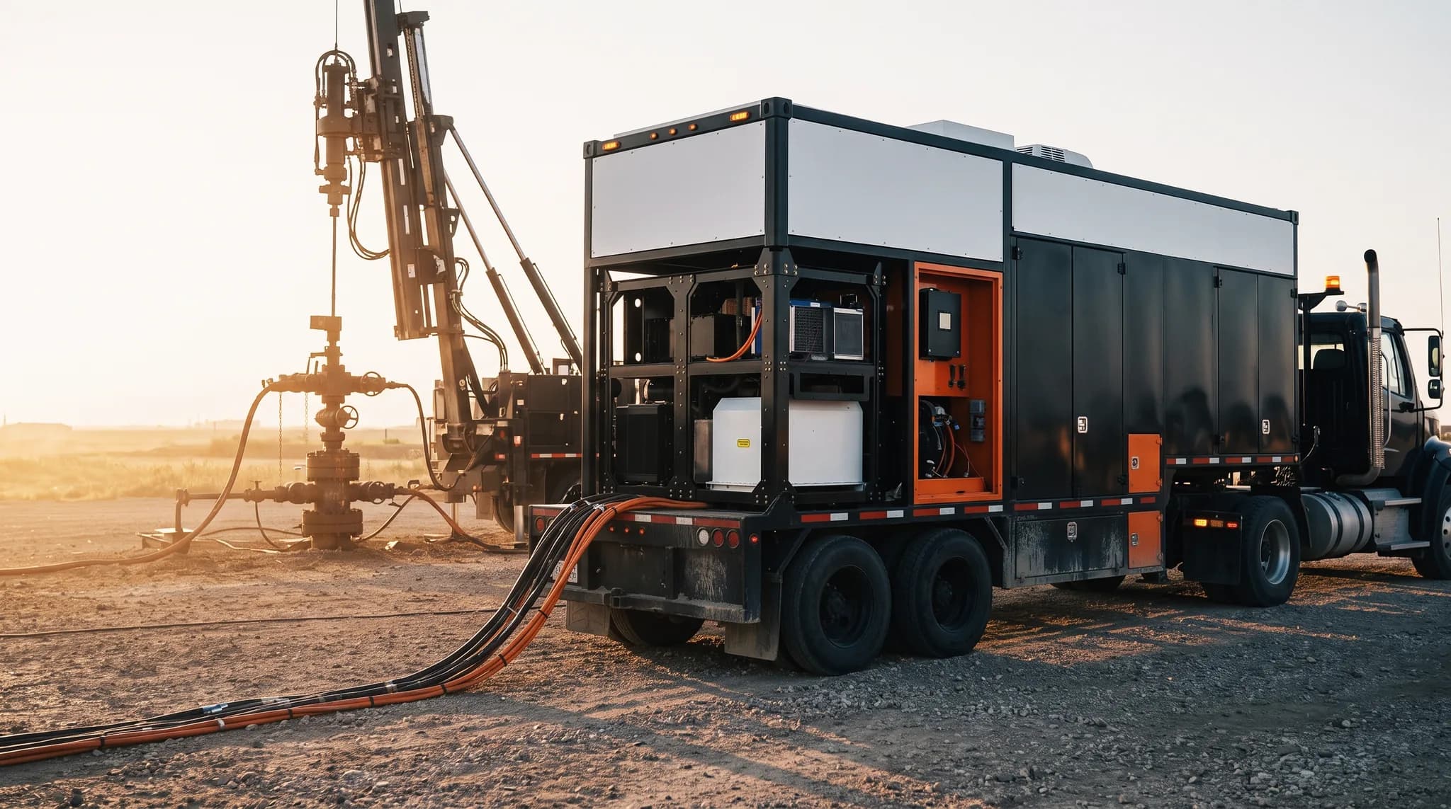 Wireline unit with electric drive skid and cable to the wellhead