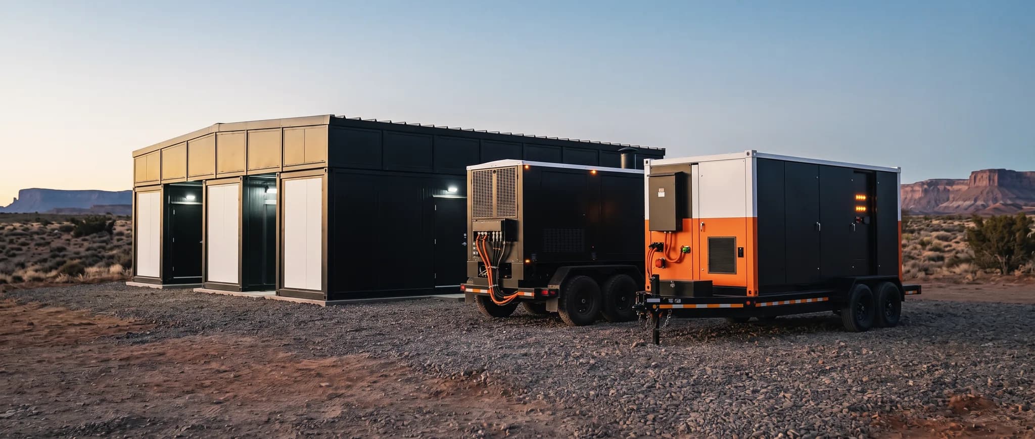 Prefabricated modular data hall exterior with power yard alongside