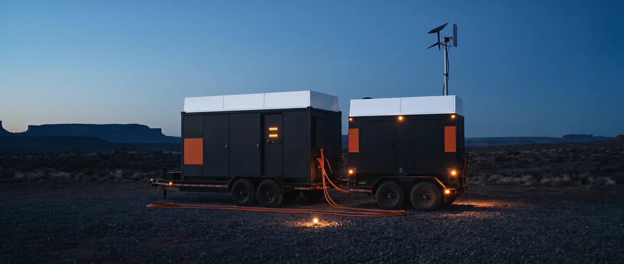 Remote site at blue hour with one connected unit and antenna