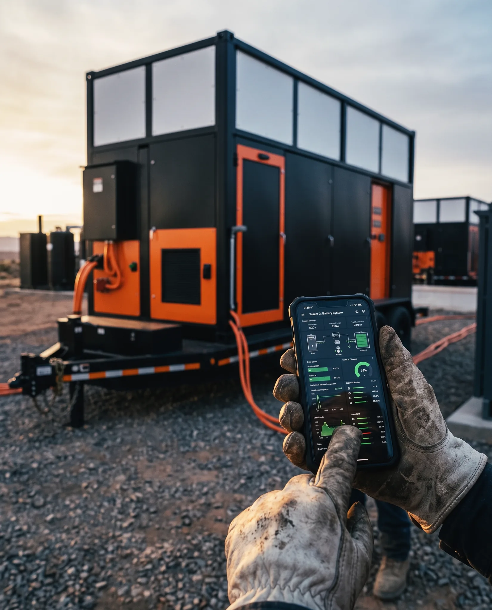 Phone held in a gloved hand at an equipment site
