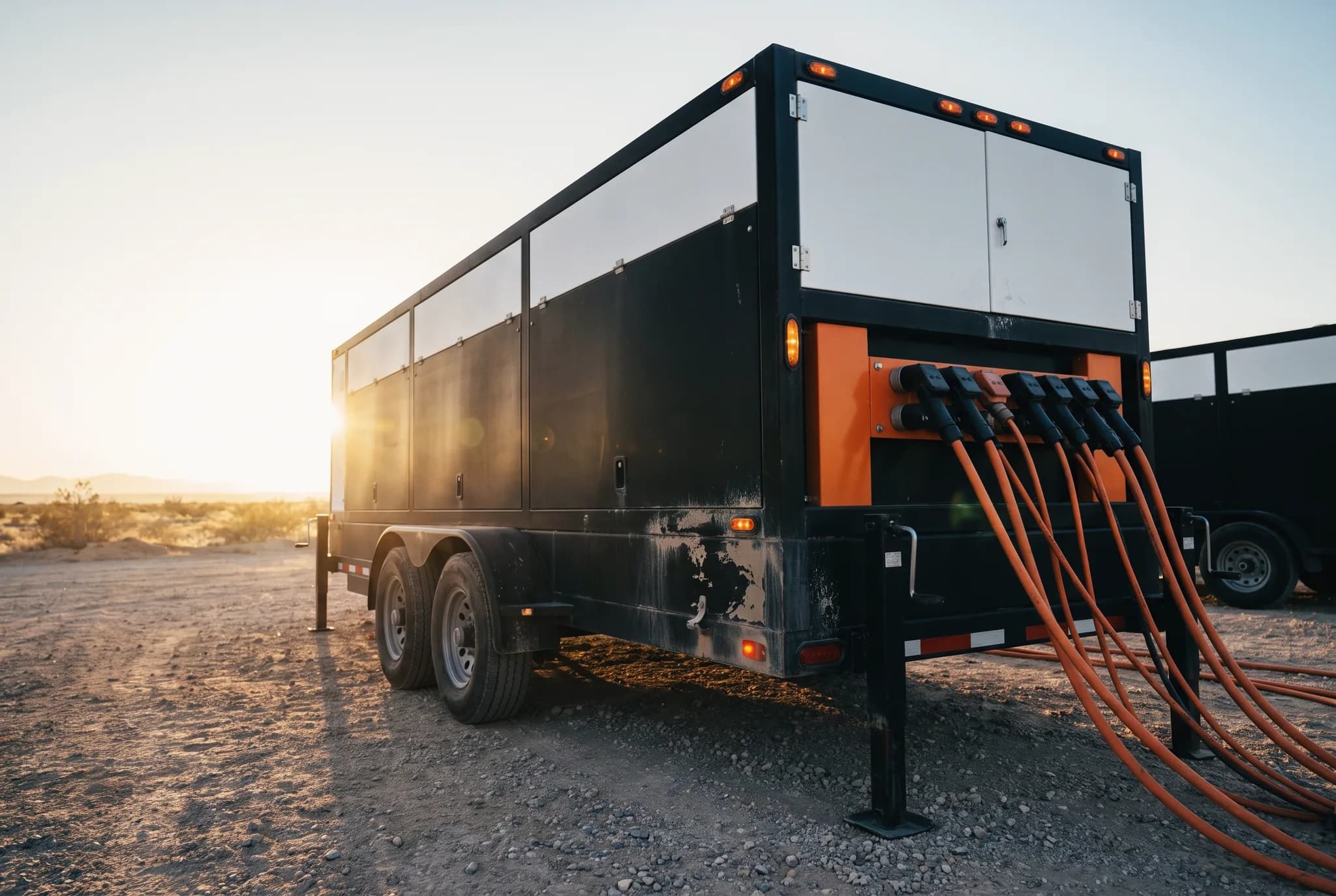 DC combiner trailer with multiple heavy cable connections