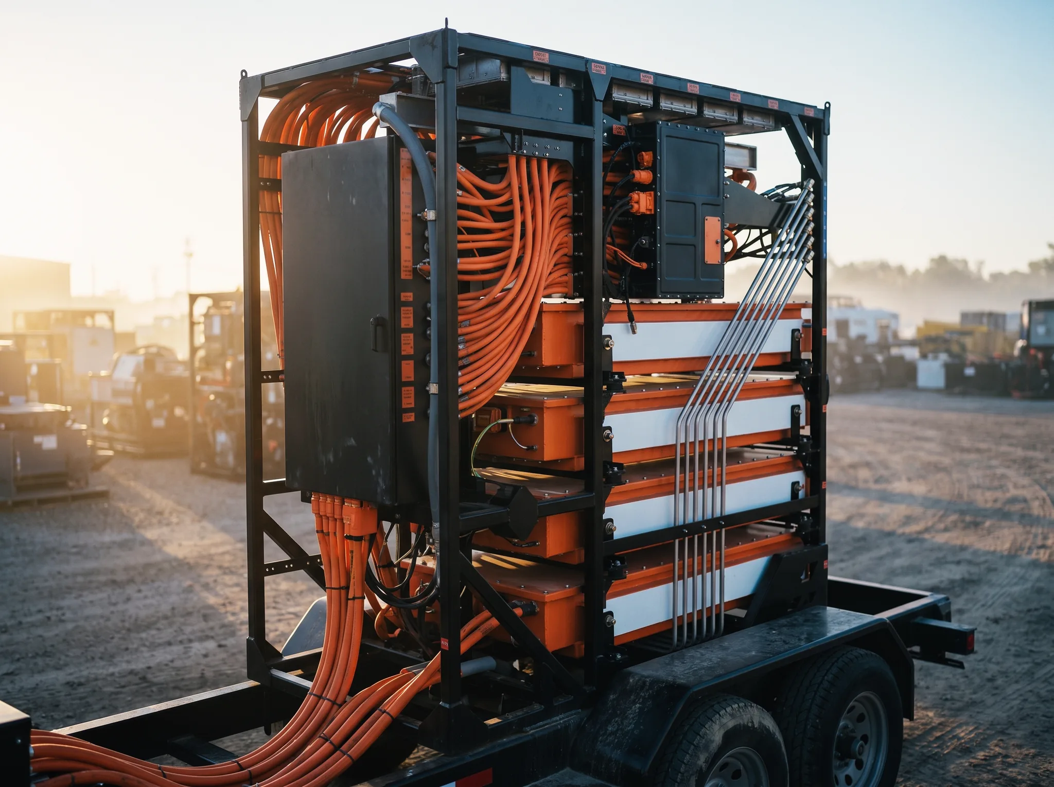 800 VDC bus distribution enclosure with heavy orange-sleeved cable
