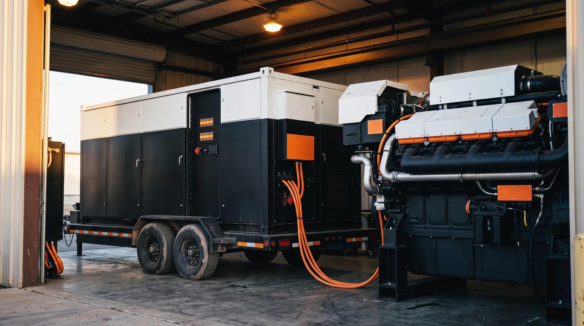 High-current battery system installed alongside a large industrial engine